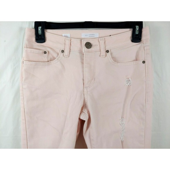 Love Lauren Conrad Womens Skinny Jeans Sz 4 Light Pink Heart Raw Hem Valentines - Picture 5 of 12